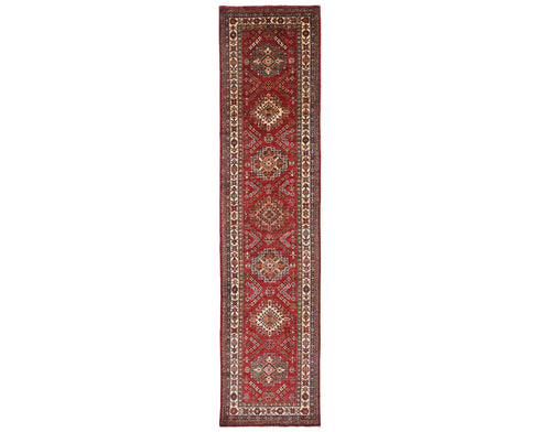 11 Feet Red Kazak Afghan Hand Knotted Wool Runner Rug